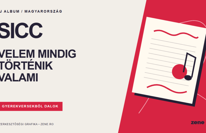 SICC – Velem mindig történik valami, a zene.ro piros-fehér szerkesztőségi grafikája
